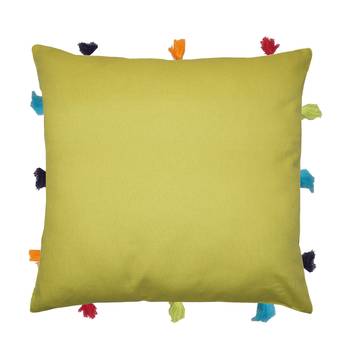 Lushomes Green Sofa Cushion Cover Online with Colorful Tassels (Single pc, 12 x 12 inches) 1