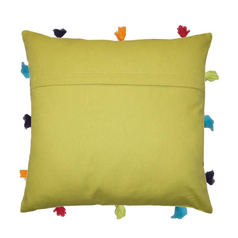 Lushomes Green Sofa Cushion Cover Online with Colorful Tassels (Single pc, 12 x 12 inches)