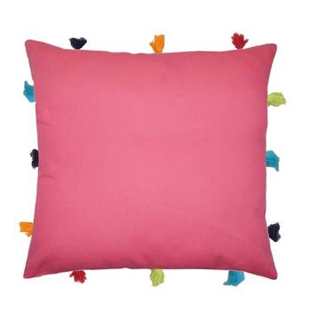 Lushomes Pink Sofa Cushion Cover Online with Colorful Tassels (Single pc, 12 x 12 inches) 1