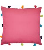 Lushomes Pink Sofa Cushion Cover Online with Colorful Tassels (Single pc, 12 x 12 inches)
