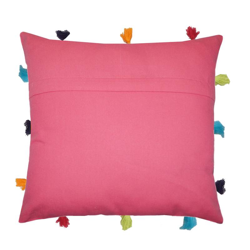 Lushomes Pink Sofa Cushion Cover Online with Colorful Tassels (Single pc, 12 x 12 inches)