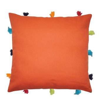 Lushomes Red Wood Sofa Cushion Cover Online with Colorful Tassels (Single pc, 12 x 12 inches) 1