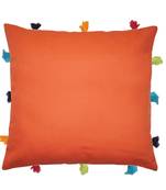 Lushomes Red Wood Sofa Cushion Cover Online with Colorful Tassels (Single pc, 12 x 12 inches)