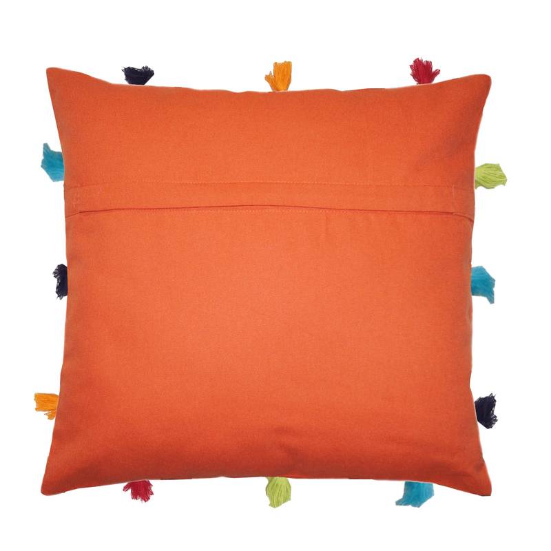 Lushomes Red Wood Sofa Cushion Cover Online with Colorful Tassels (Single pc, 12 x 12 inches)