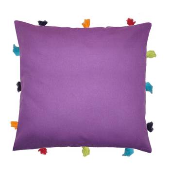 Lushomes Purple Sofa Cushion Cover Online with Colorful Tassels (Single pc, 12 x 12 inches) 1