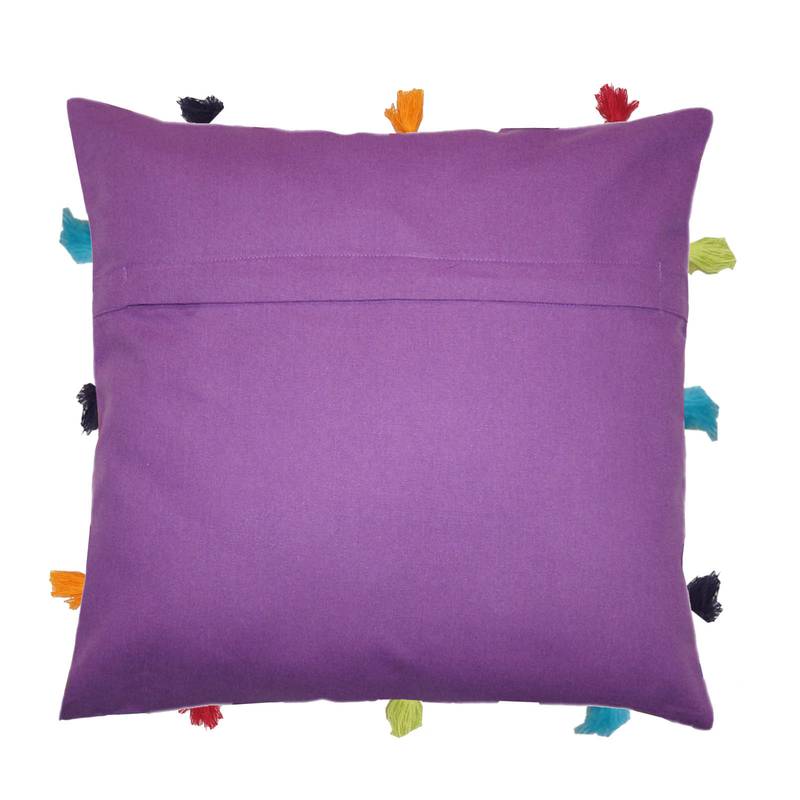 Lushomes Purple Sofa Cushion Cover Online with Colorful Tassels (Single pc, 12 x 12 inches)