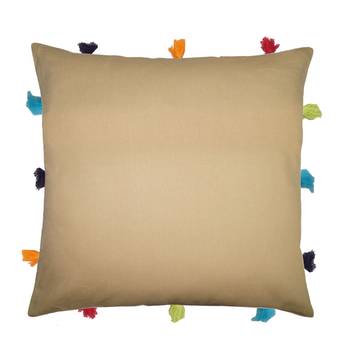 Lushomes YellowSofa Cushion Cover Online with Colorful Tassels (Single pc, 12 x 12 inches) 1