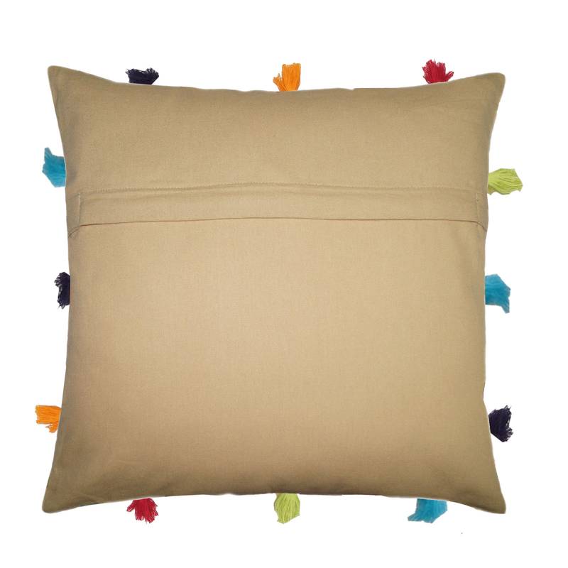 Lushomes YellowSofa Cushion Cover Online with Colorful Tassels (Single pc, 12 x 12 inches)