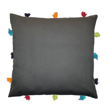 Lushomes Grey Sofa Cushion Cover Online with Colorful Tassels (Single pc, 12 x 12 inches) 1