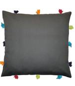 Lushomes Grey Sofa Cushion Cover Online with Colorful Tassels (Single pc, 12 x 12 inches)