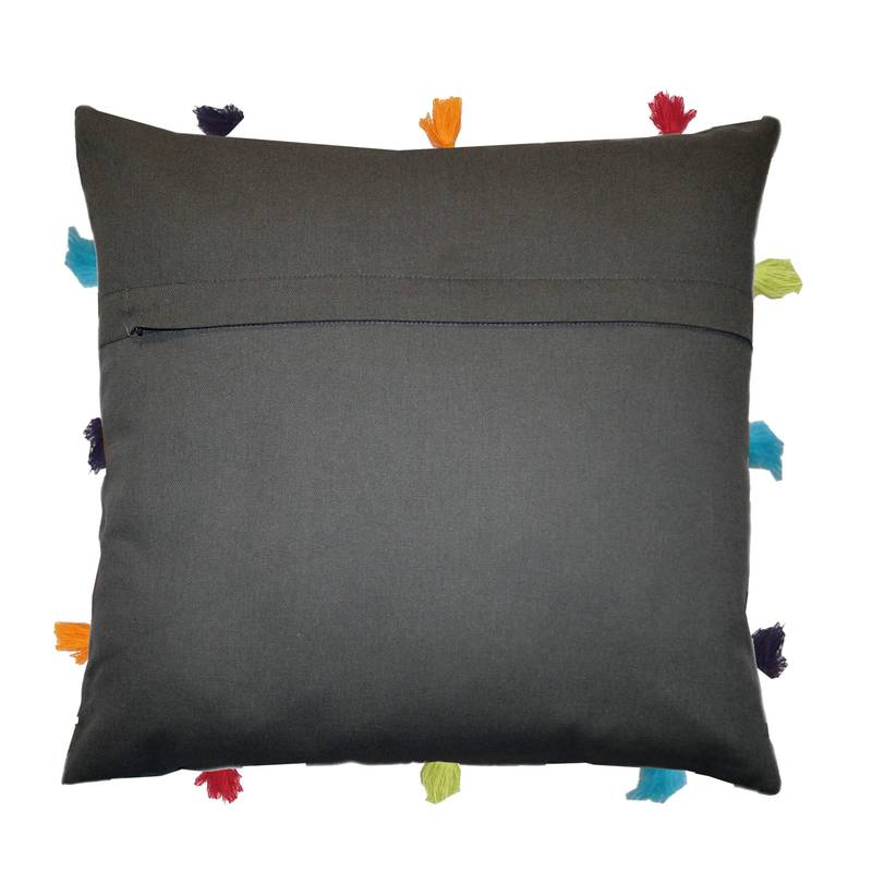 Lushomes Grey Sofa Cushion Cover Online with Colorful Tassels (Single pc, 12 x 12 inches)