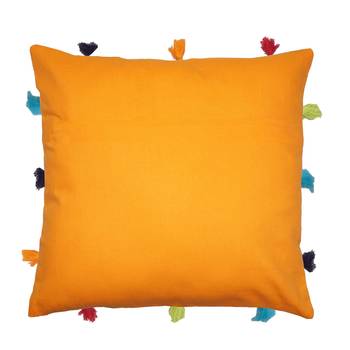 Lushomes Sun Orange Sofa Cushion Cover Online with Colorful Tassels (Single pc, 12 x 12 inches) 1