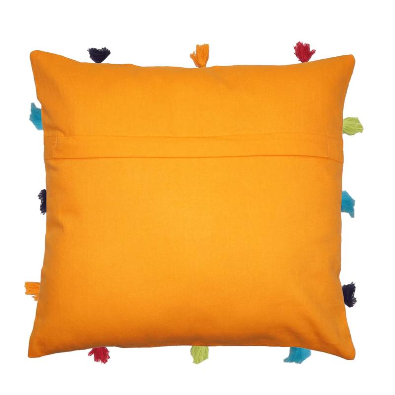 Lushomes Sun Orange Sofa Cushion Cover Online with Colorful Tassels (Single pc, 12 x 12 inches)
