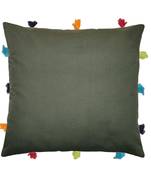 Lushomes Green Sofa Cushion Cover Online with Colorful Tassels (Single pc, 12 x 12 inches)