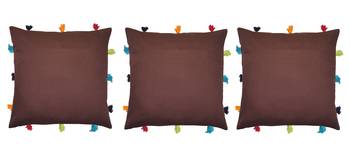 Lushomes Brown Sofa Cushion Cover Online with Colorful Tassels (Pack of 3 Pcs, 12 x 12 inches) 1