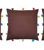 Lushomes Brown Sofa Cushion Cover Online with Colorful Tassels (Pack of 3 Pcs, 12 x 12 inches)