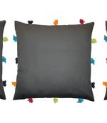 Lushomes Grey Sofa Cushion Cover Online with Colorful Tassels (Pack of 3 Pcs, 12 x 12 inches)
