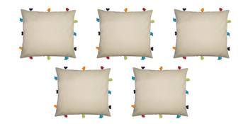 Lushomes Yellow Sofa Cushion Cover Online with Colorful Tassels (Pack of 5 Pcs, 12 x 12 inches) 3