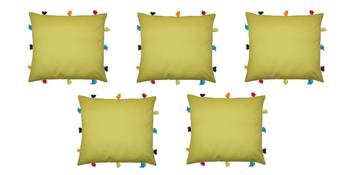 Lushomes Green Sofa Cushion Cover Online with Colorful Tassels (Pack of 5 Pcs, 12 x 12 inches) 1