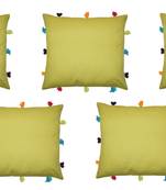 Lushomes Green Sofa Cushion Cover Online with Colorful Tassels (Pack of 5 Pcs, 12 x 12 inches)