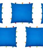 Lushomes Sky Blue Sofa Cushion Cover Online with Colorful Tassels (Pack of 5 Pcs, 12 x 12 inches)
