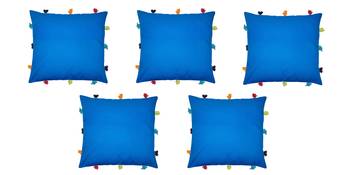 Lushomes Sky Blue Sofa Cushion Cover Online with Colorful Tassels (Pack of 5 Pcs, 12 x 12 inches) 2