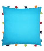 Lushomes Blue Sofa Cushion Cover Online with Colorful Tassels (Single pc, 14 x 14 inches)
