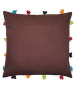 Lushomes Brown Sofa Cushion Cover Online with Colorful Tassels (Single pc, 14 x 14 inches)