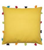 Lushomes Yellow Sofa Cushion Cover Online with Colorful Tassels (Single pc, 14 x 14 inches)