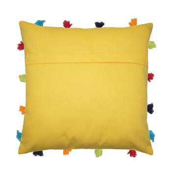 Lushomes Yellow Sofa Cushion Cover Online with Colorful Tassels (Single pc, 14 x 14 inches) 2