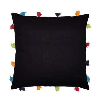 Lushomes Pirate Black Sofa Cushion Cover Online with Colorful Tassels (Single pc, 14 x 14 inches) 1