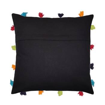 Lushomes Pirate Black Sofa Cushion Cover Online with Colorful Tassels (Single pc, 14 x 14 inches) 2