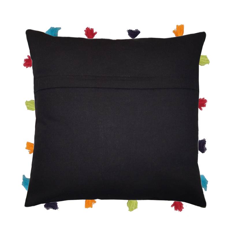 Lushomes Pirate Black Sofa Cushion Cover Online with Colorful Tassels (Single pc, 14 x 14 inches)