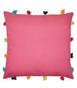 Lushomes Pink Sofa Cushion Cover Online with Colorful Tassels (Single pc, 14 x 14 inches)