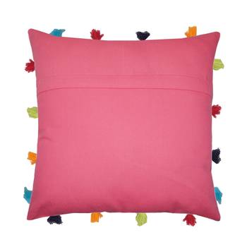 Lushomes Pink Sofa Cushion Cover Online with Colorful Tassels (Single pc, 14 x 14 inches) 2