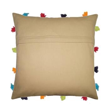 Lushomes YellowSofa Cushion Cover Online with Colorful Tassels (Single pc, 14 x 14 inches) 2