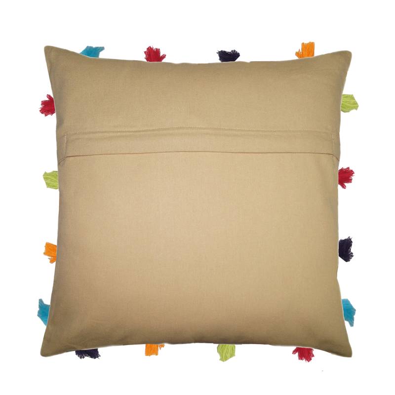 Lushomes YellowSofa Cushion Cover Online with Colorful Tassels (Single pc, 14 x 14 inches)