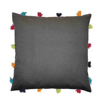 Lushomes Grey Sofa Cushion Cover Online with Colorful Tassels (Single pc, 14 x 14 inches) 1