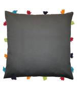 Lushomes Grey Sofa Cushion Cover Online with Colorful Tassels (Single pc, 14 x 14 inches)