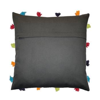 Lushomes Grey Sofa Cushion Cover Online with Colorful Tassels (Single pc, 14 x 14 inches) 2