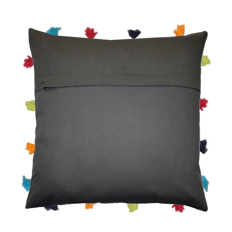 Lushomes Grey Sofa Cushion Cover Online with Colorful Tassels (Single pc, 14 x 14 inches)