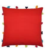 Lushomes Red Sofa Cushion Cover Online with Colorful Tassels (Single pc, 14 x 14 inches)