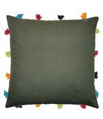 Lushomes Green Sofa Cushion Cover Online with Colorful Tassels (Single pc, 14 x 14 inches)
