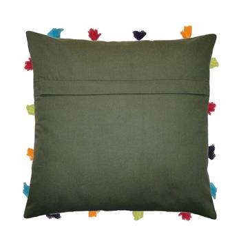 Lushomes Green Sofa Cushion Cover Online with Colorful Tassels (Single pc, 14 x 14 inches) 2