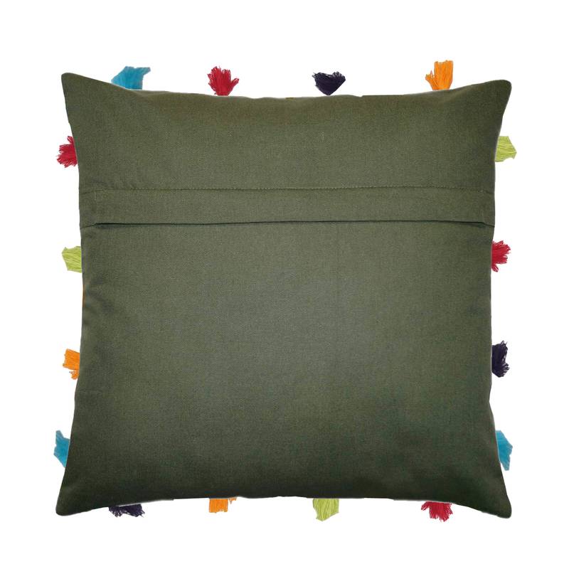 Lushomes Green Sofa Cushion Cover Online with Colorful Tassels (Single pc, 14 x 14 inches)