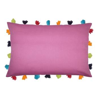 Lushomes Blue Sofa Cushion Cover Online with Colorful Tassels (Single pc, 14 x 20 inches) 1
