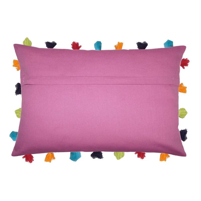 Lushomes Blue Sofa Cushion Cover Online with Colorful Tassels (Single pc, 14 x 20 inches)