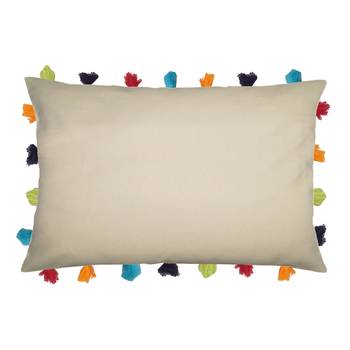 Lushomes Yellow Sofa Cushion Cover Online with Colorful Tassels (Single pc, 14 x 20 inches) 1