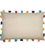 Lushomes Yellow Sofa Cushion Cover Online with Colorful Tassels (Single pc, 14 x 20 inches)