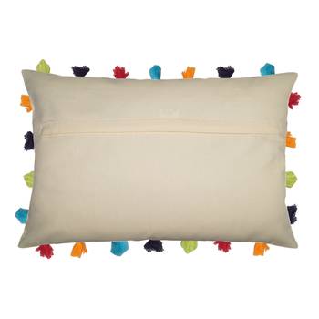 Lushomes Yellow Sofa Cushion Cover Online with Colorful Tassels (Single pc, 14 x 20 inches) 2